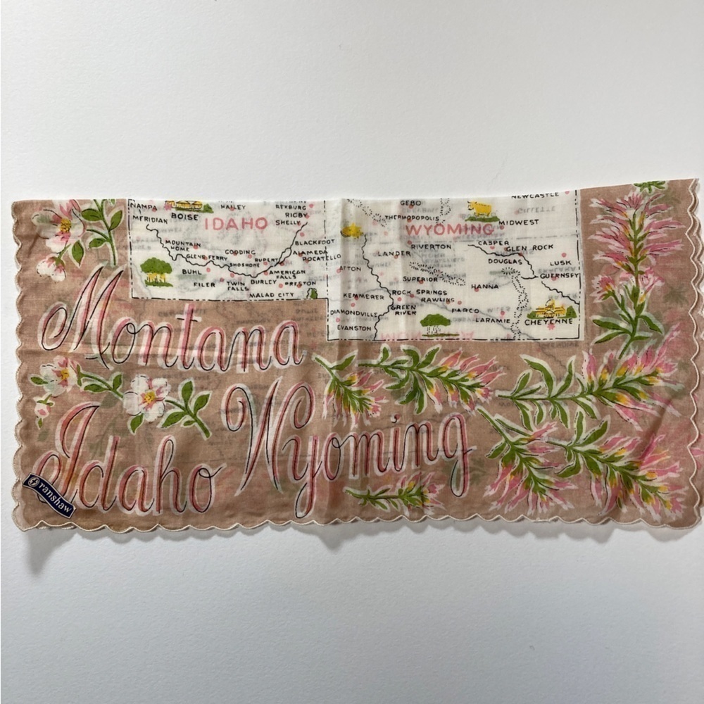 Vintage Montana Wyoming Idaho Retro souvenir Handkerchief Ranshaw - Picture 2 of 9